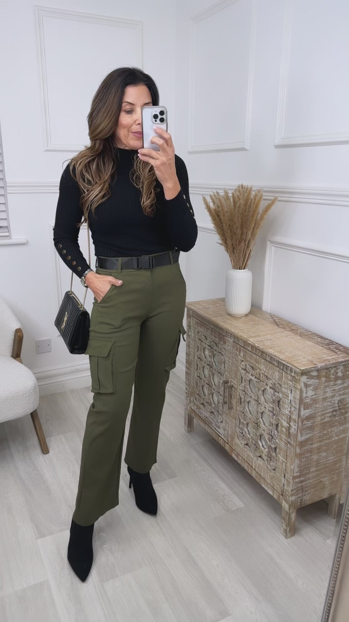 Larisa Khaki Cargo Belted Trousers