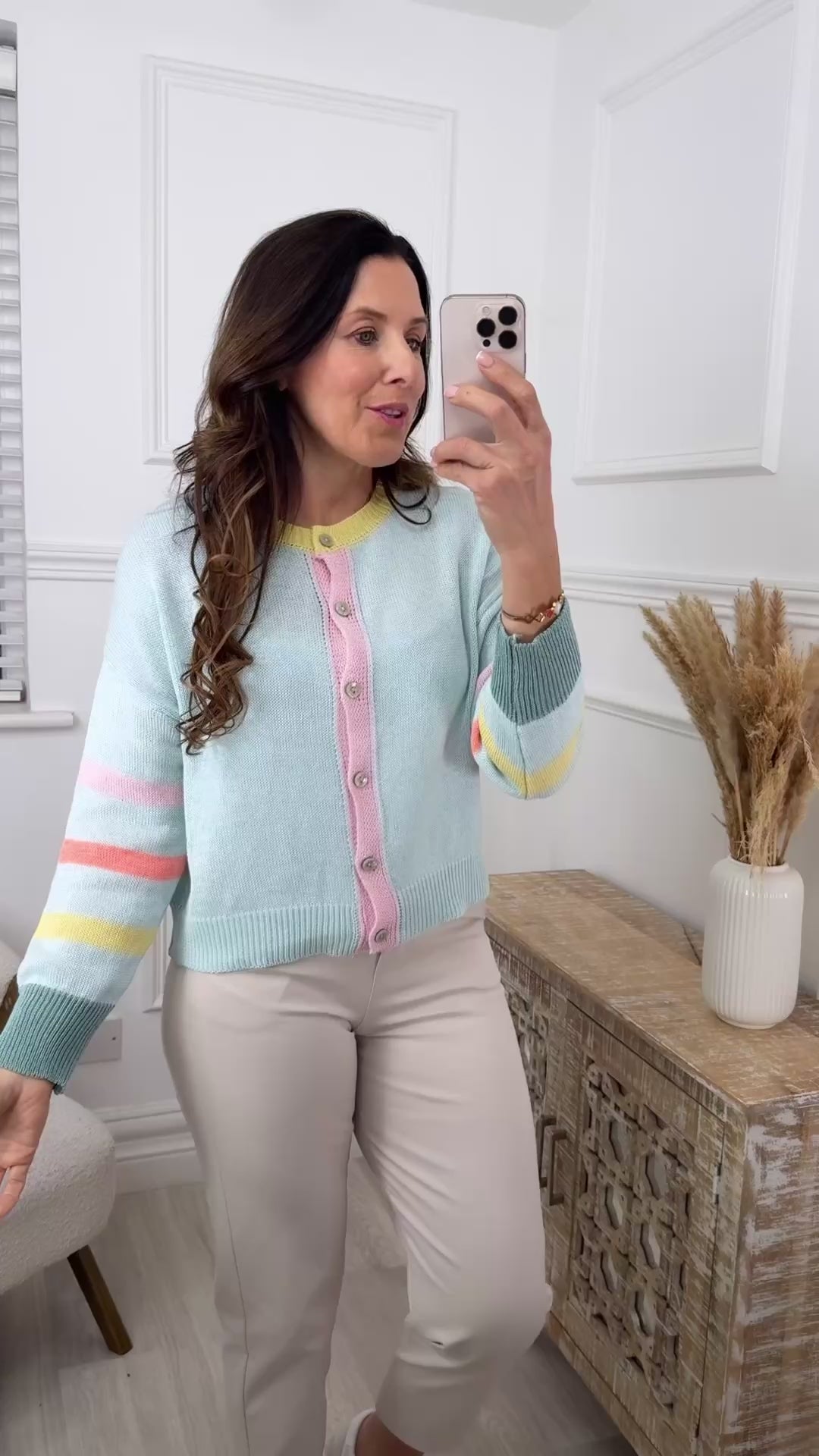 Amaris Mint Striped Sleeve Cardigan
