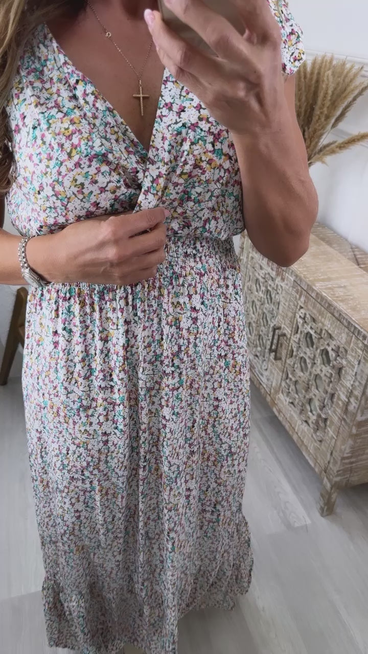 Carrie Pink Ditsy Print Maxi Dress