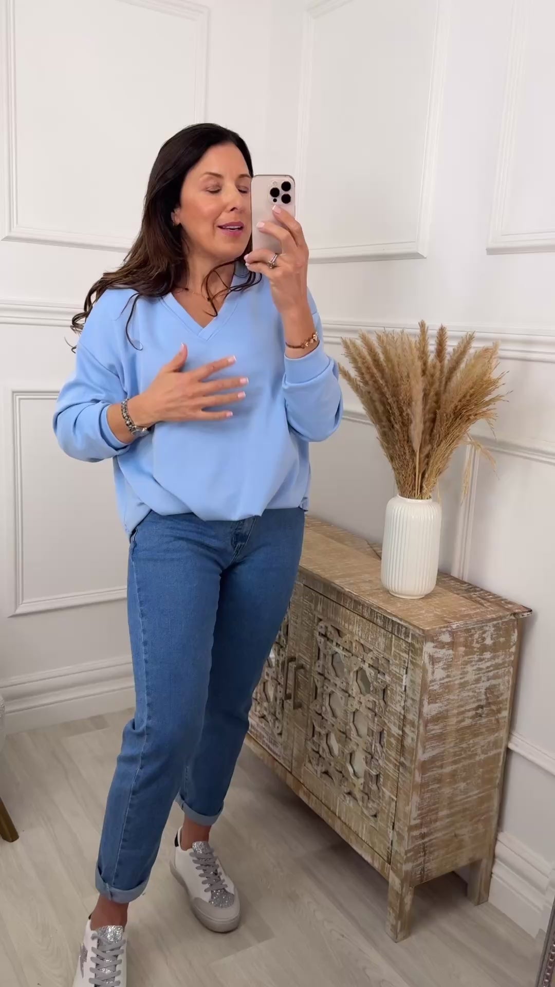 Iris Blue V Neck Top