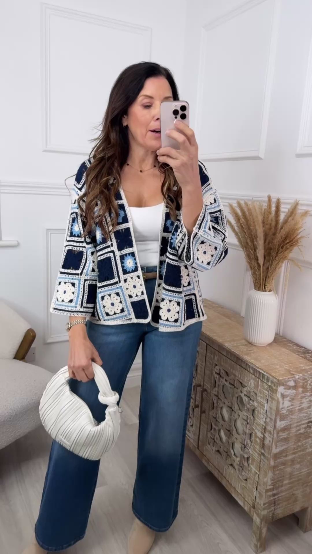 Vera Navy Flower Crochet Knit Cardigan