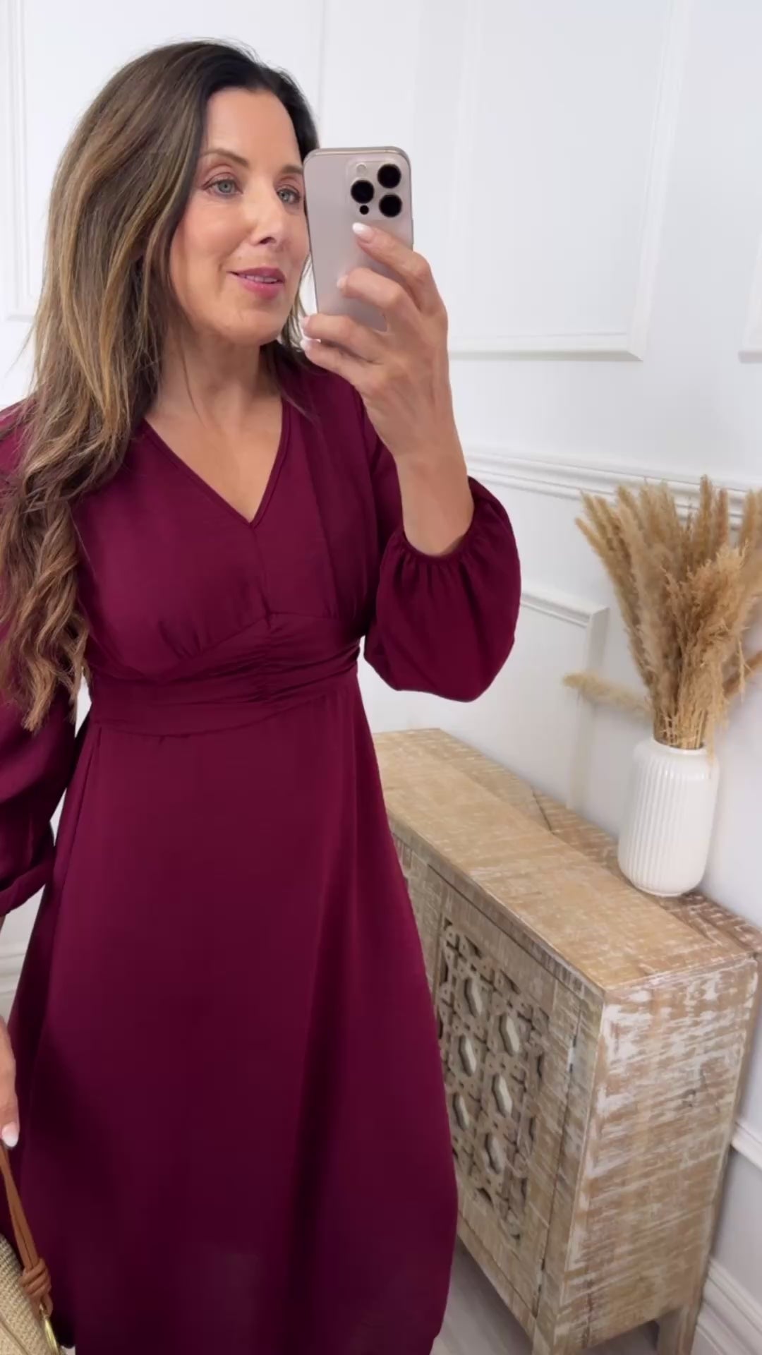 Maria Wine Ruched Waist Dress