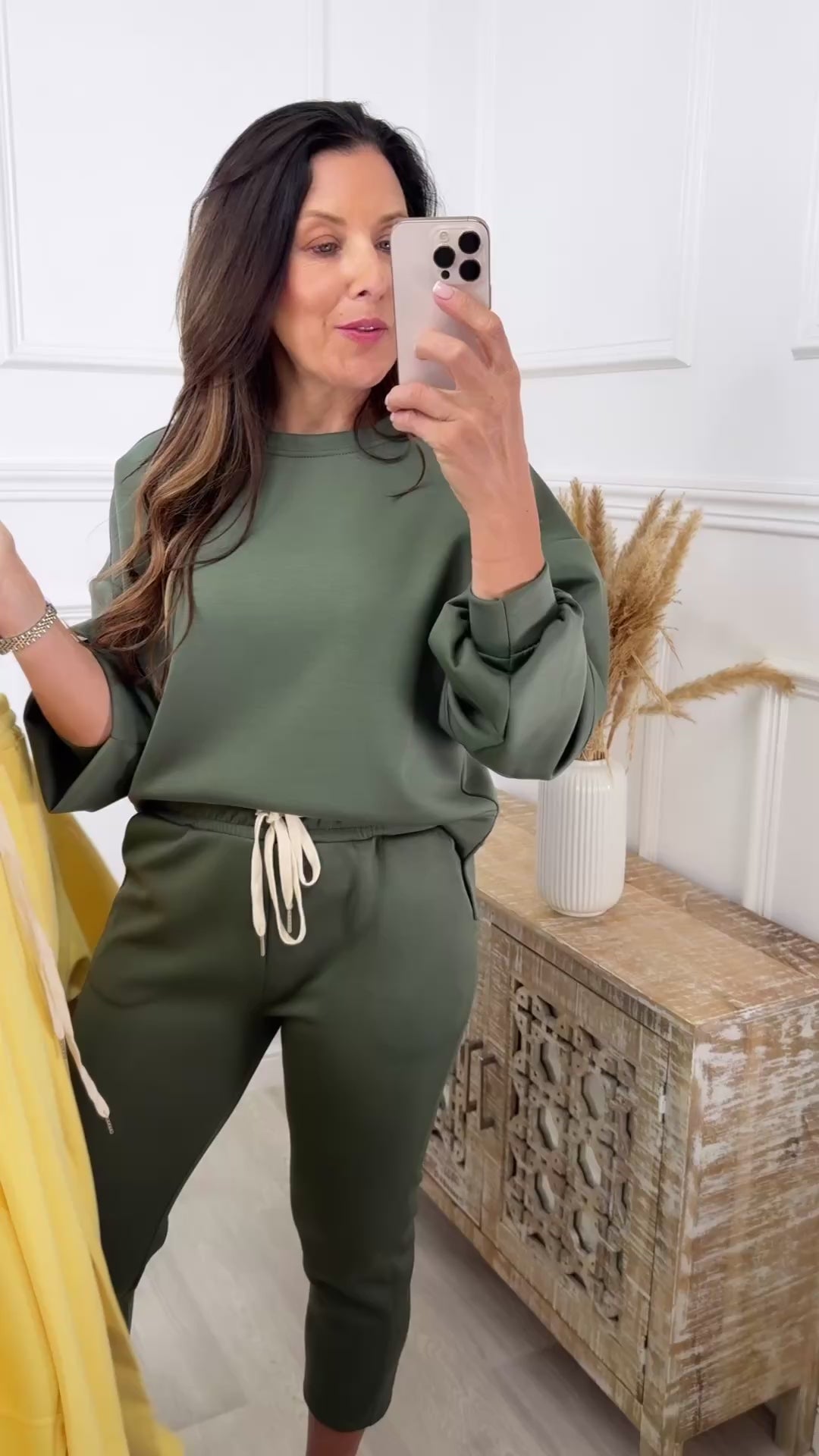 Liana Khaki Dropped Sleeve Sweatshirt Set