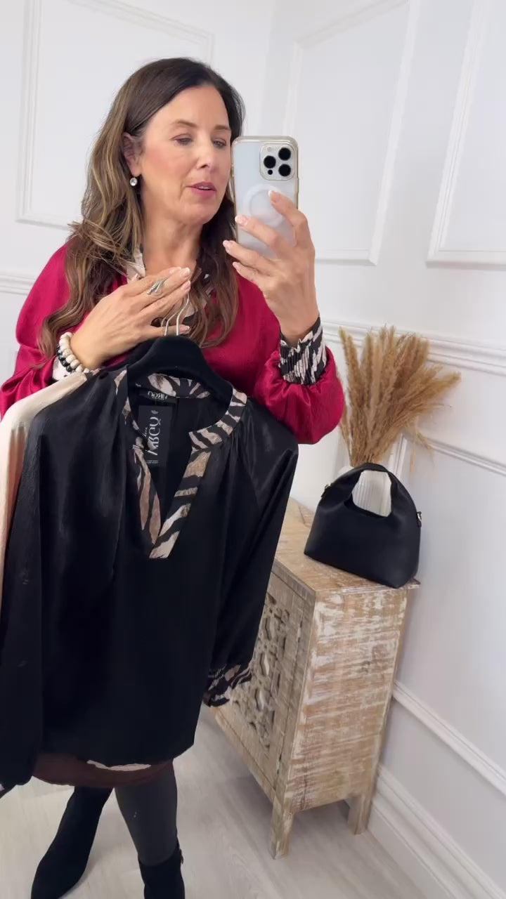 Sunnie Wine Zebra Trim Top