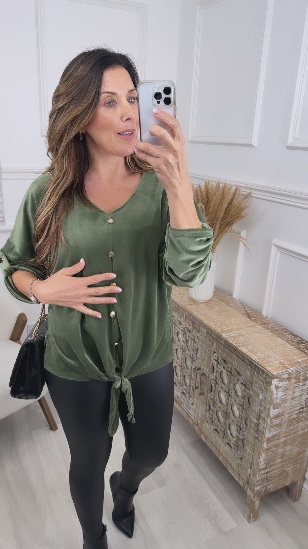 Elicia Khaki Velvet Knotted Top