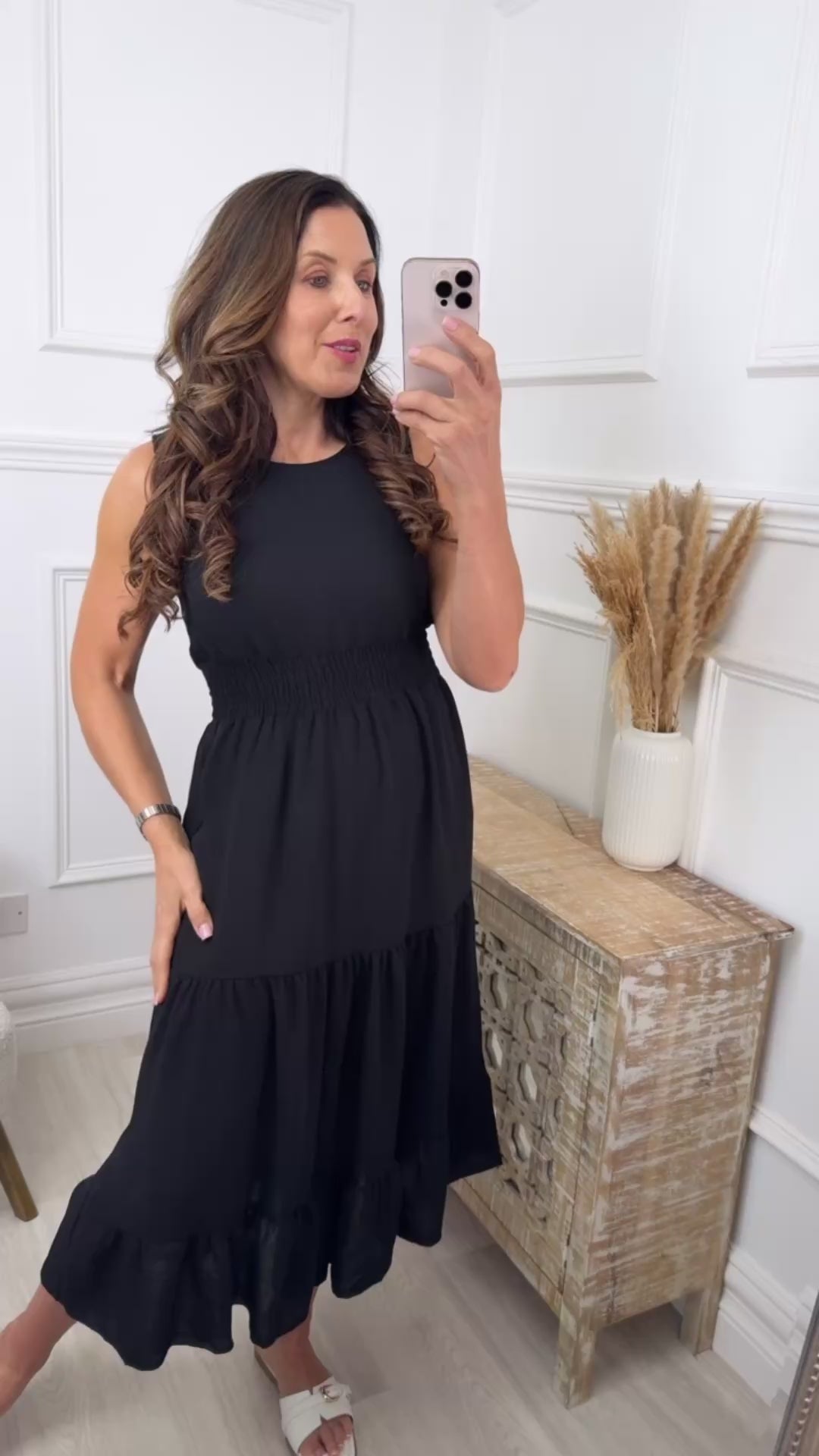 Violeta Black Tiered Midi Dress