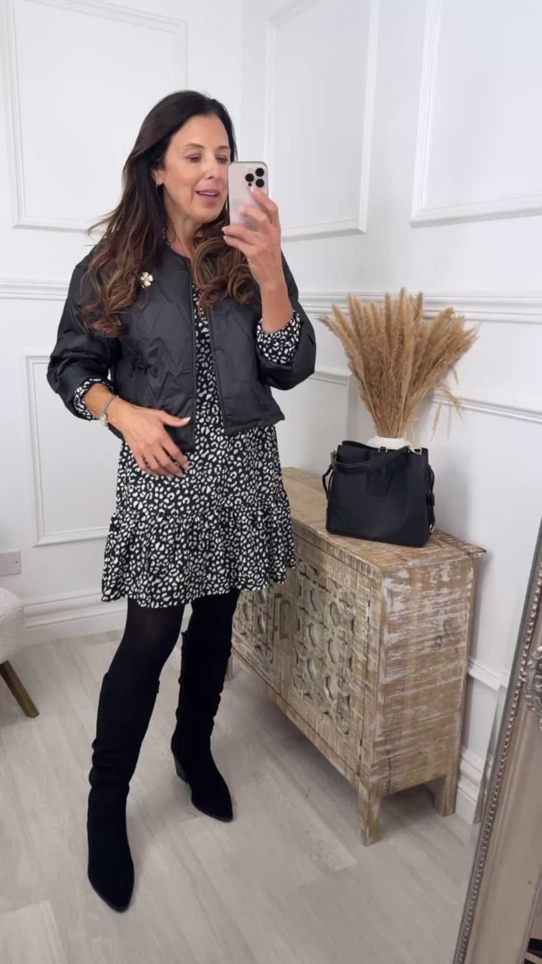 Alba Black Leopard Smock Dress