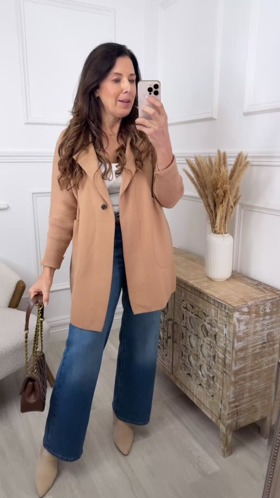 Madlena Camel Knit Sleeve Coat