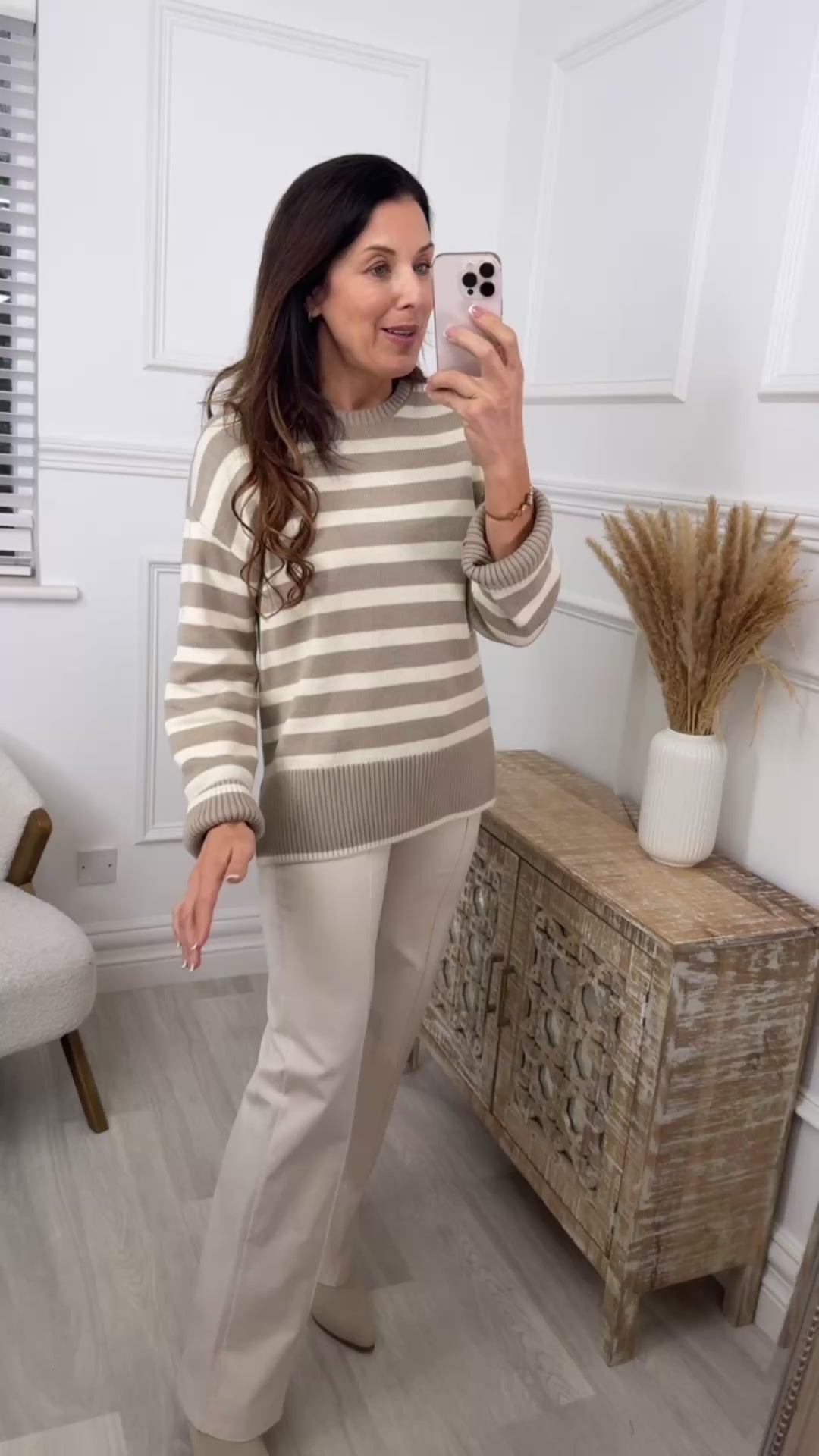 Ava Crockery Beige Striped Pullover