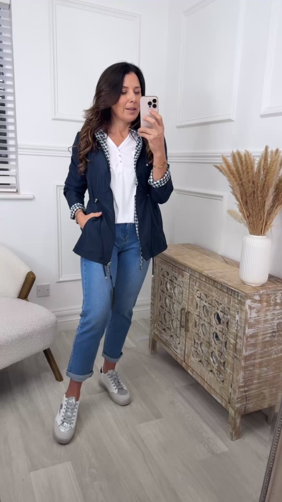 Danielle Navy Long Rain Jacket