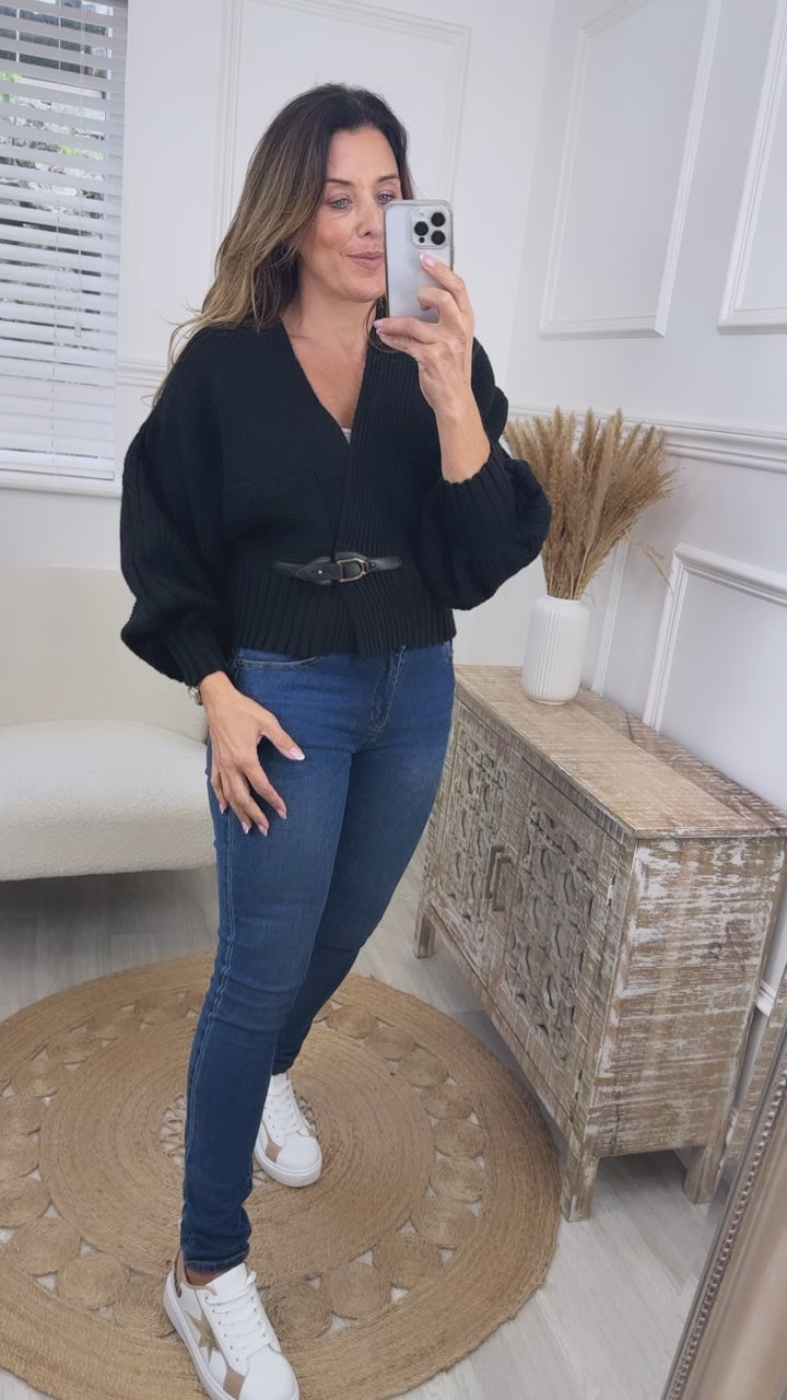 Joslyn Black Balloon Sleeve Cardi