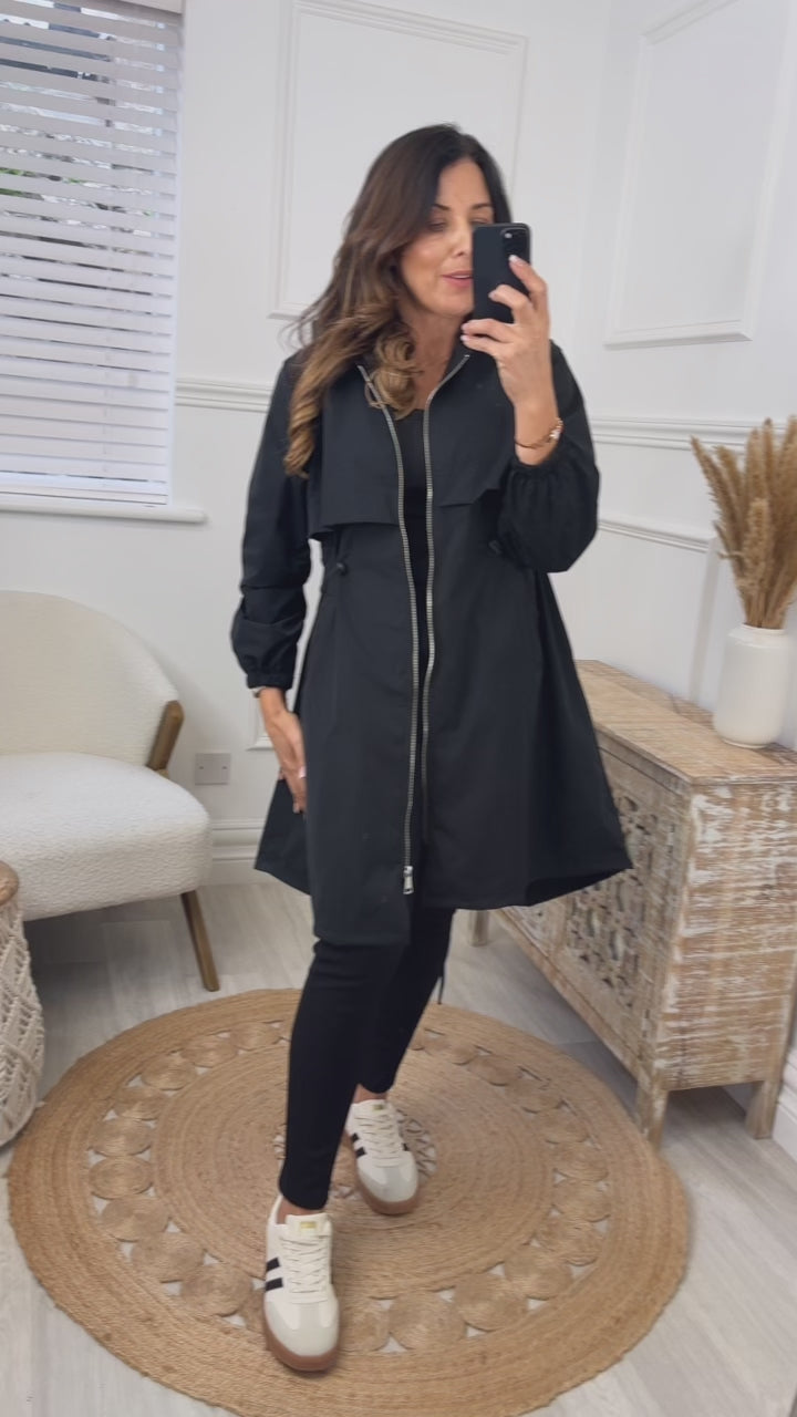 Suzie Black Drawstring Trench Jacket