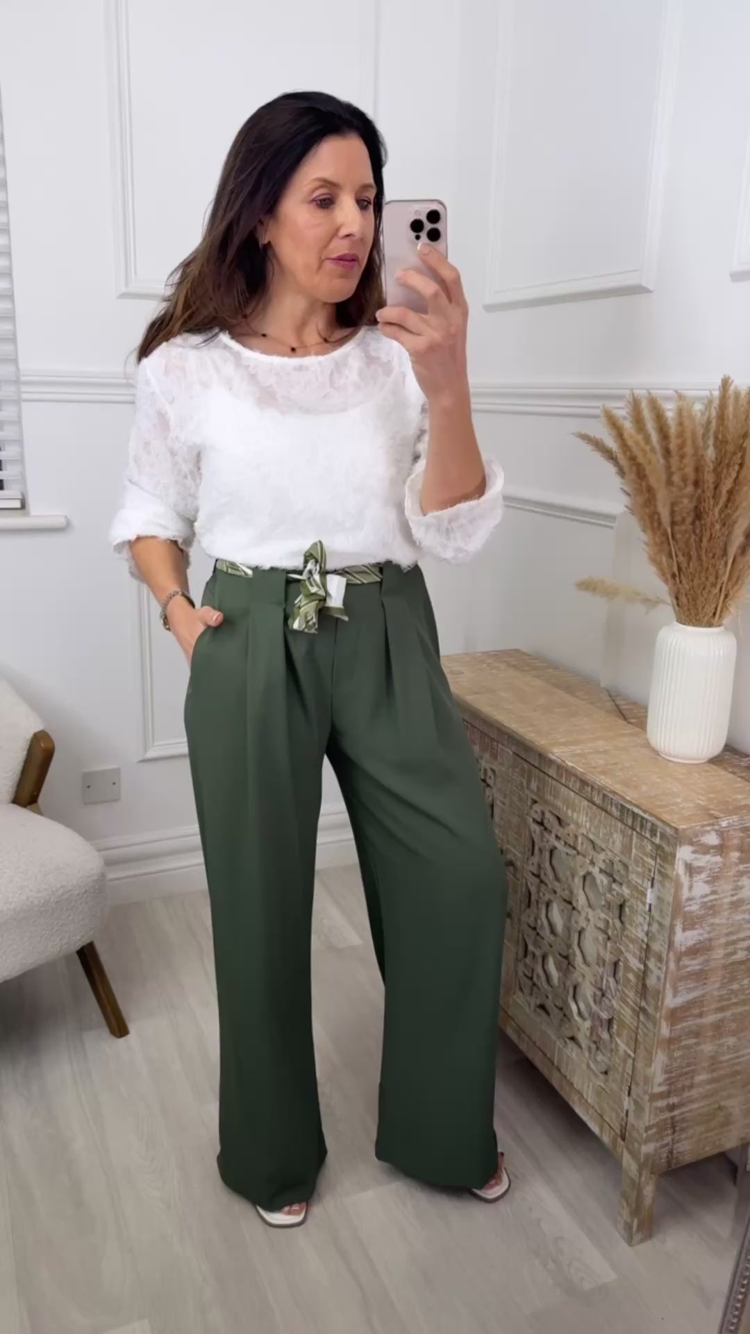 Edwina Khaki Wide Leg Trousers
