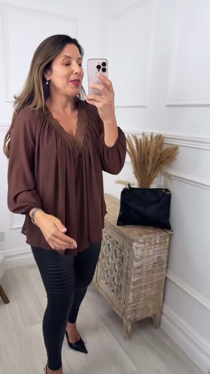 Martha Brown V-Neck Top