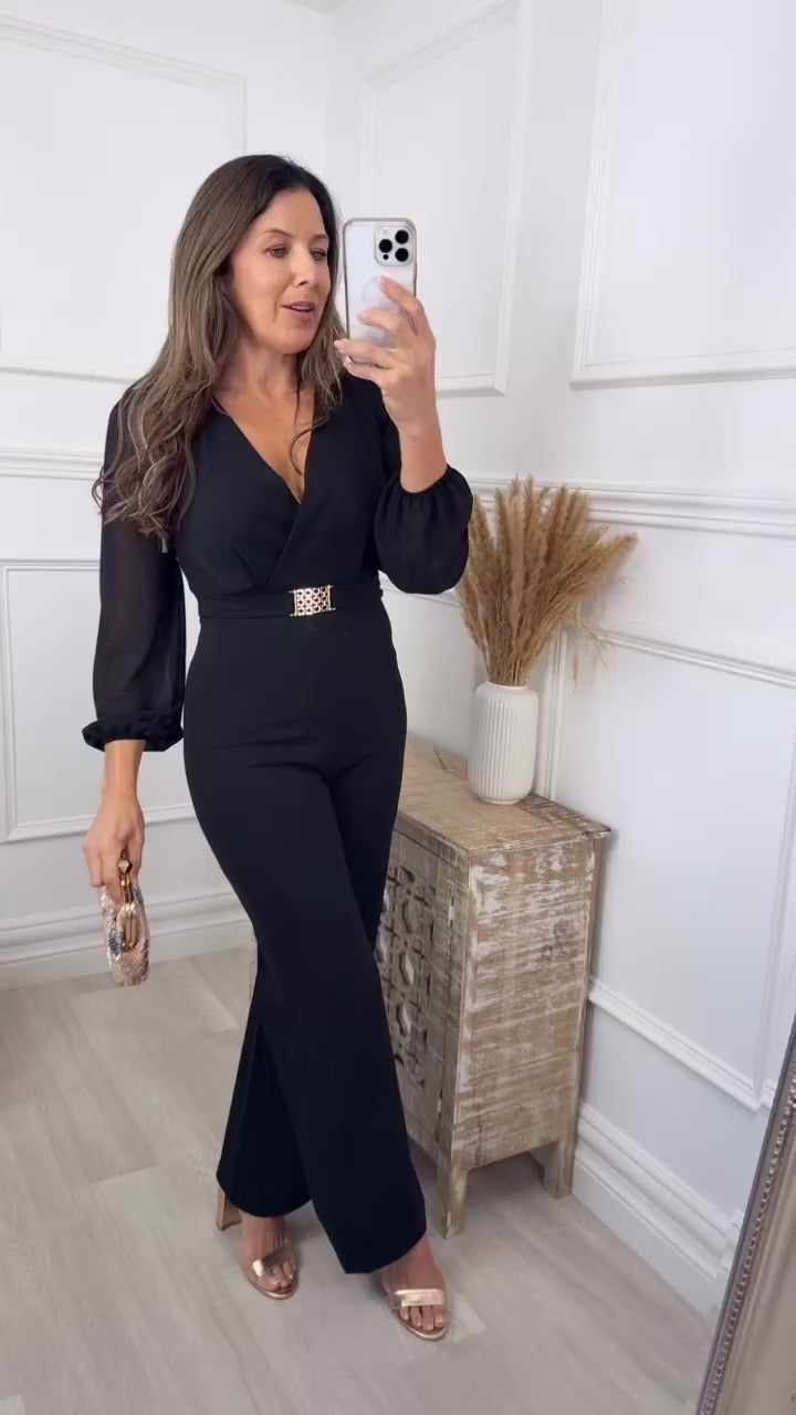 Rosa Black Mesh Sleeve Jumpsuit