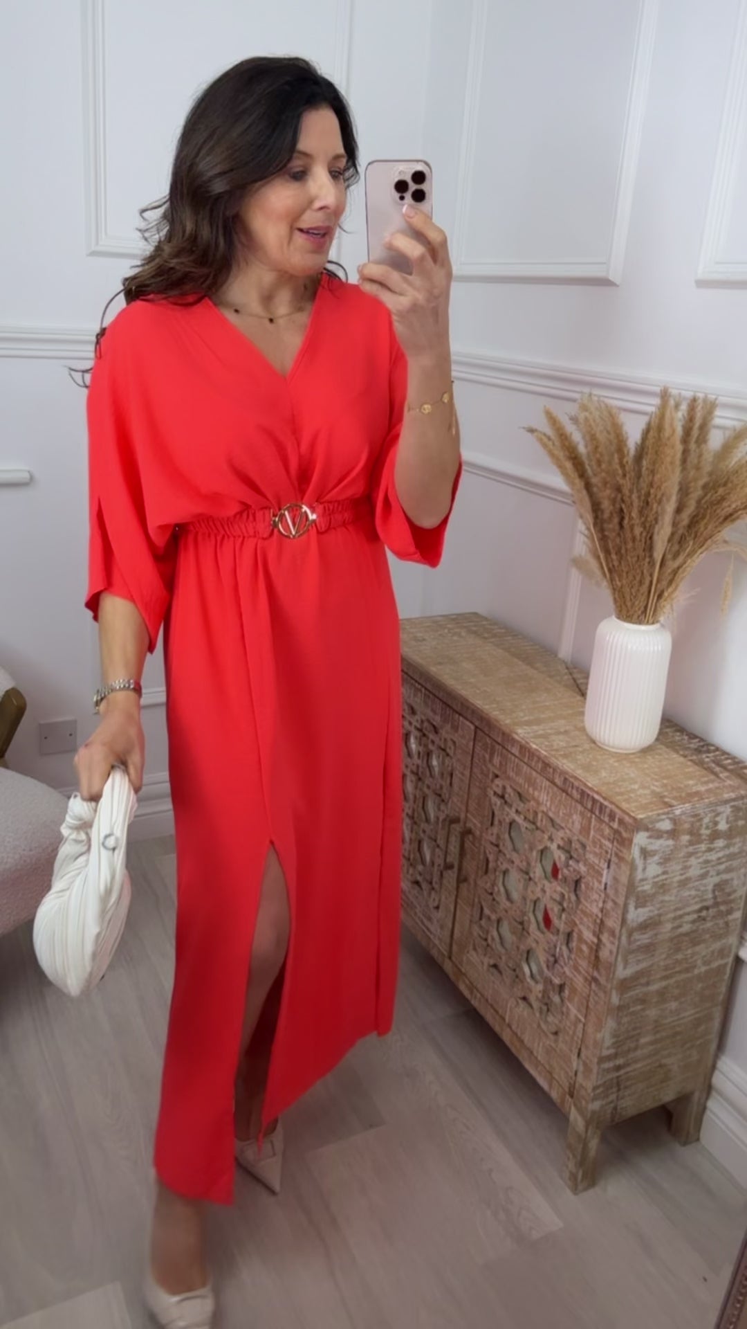 Avery Coral Front Slit Dress