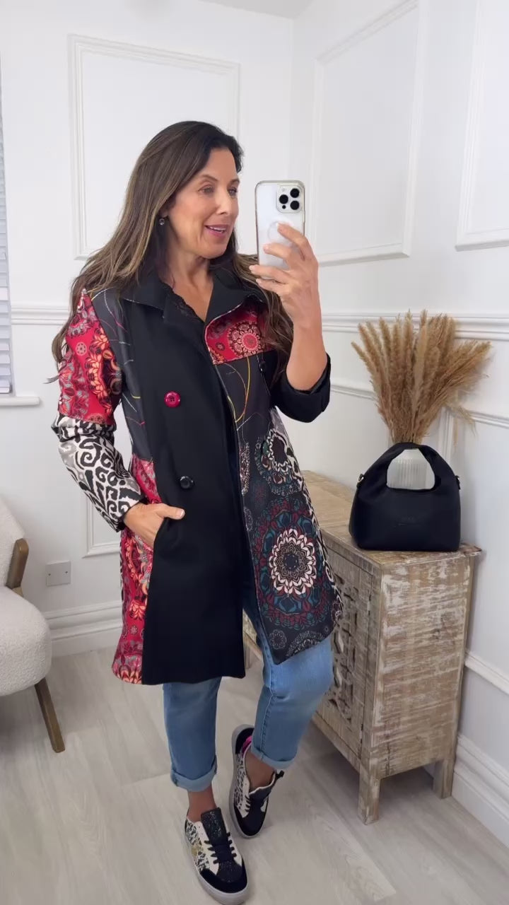 PRE ORDER: Dessy Black Multi Print Coat