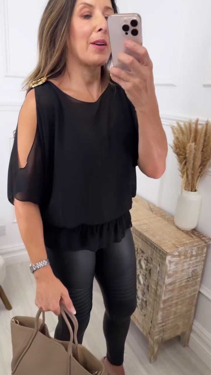 Cala Black Open Shoulder Top