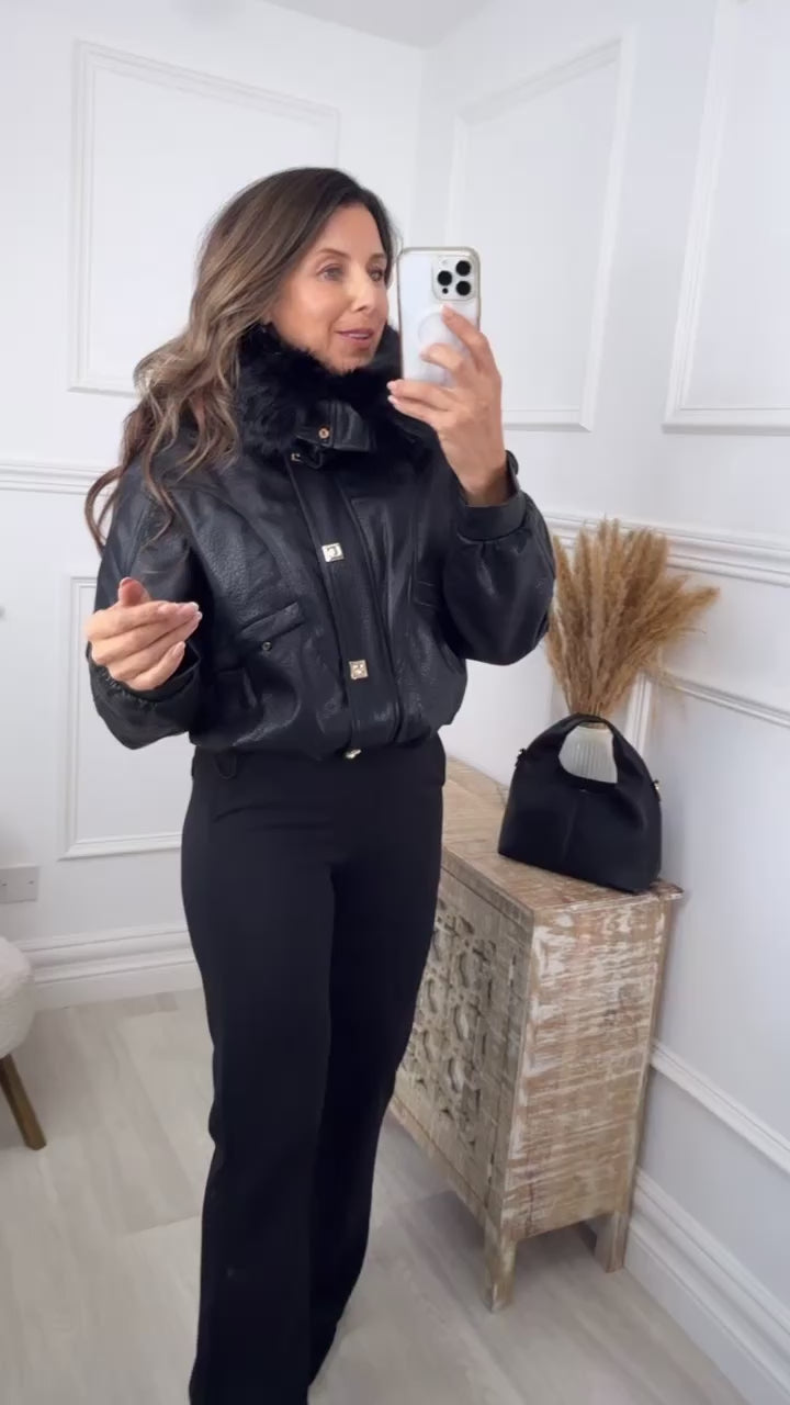 Demi Black Pleather Fur Jacket
