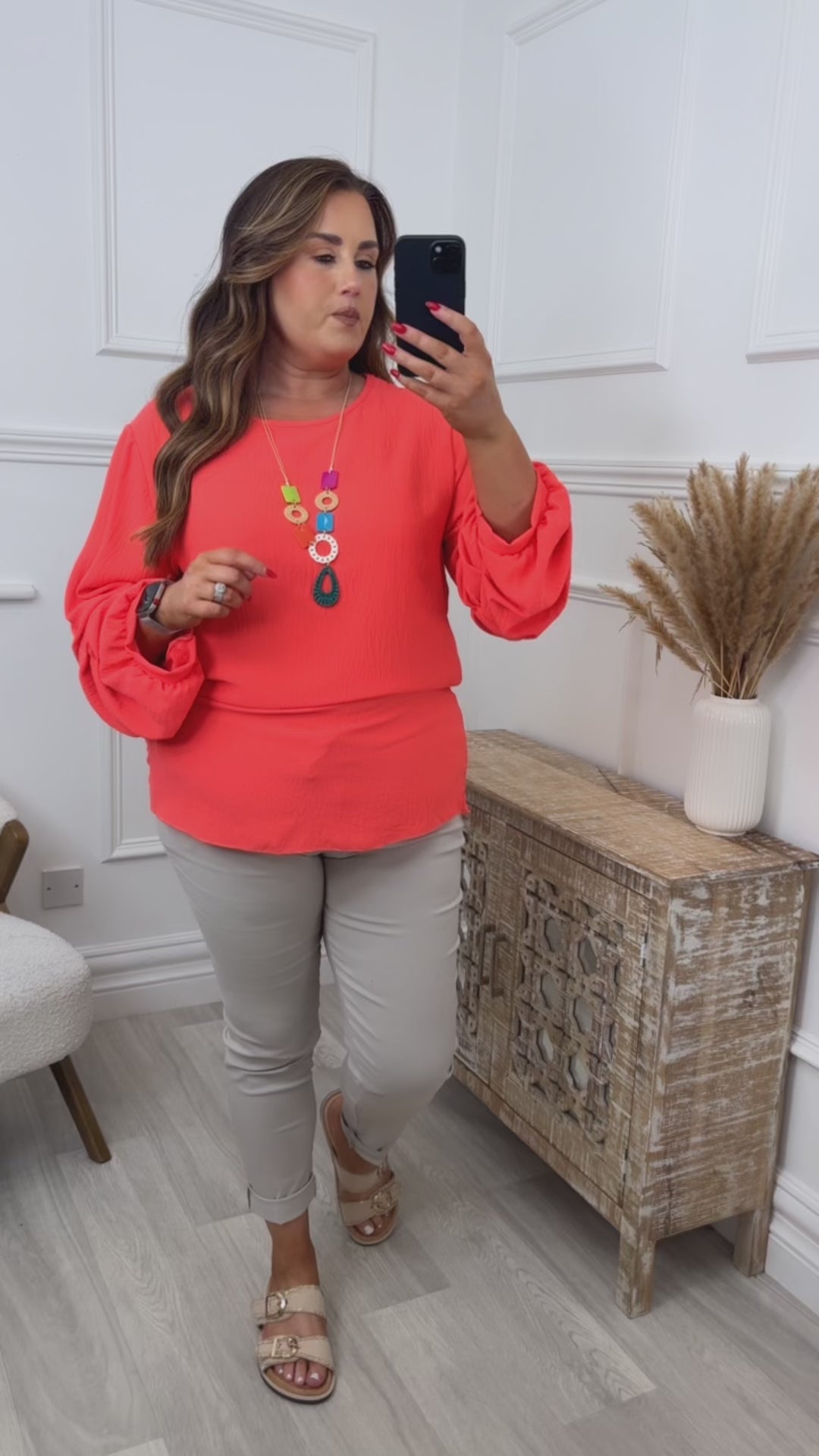 Simone Coral Ruched Sleeve Top