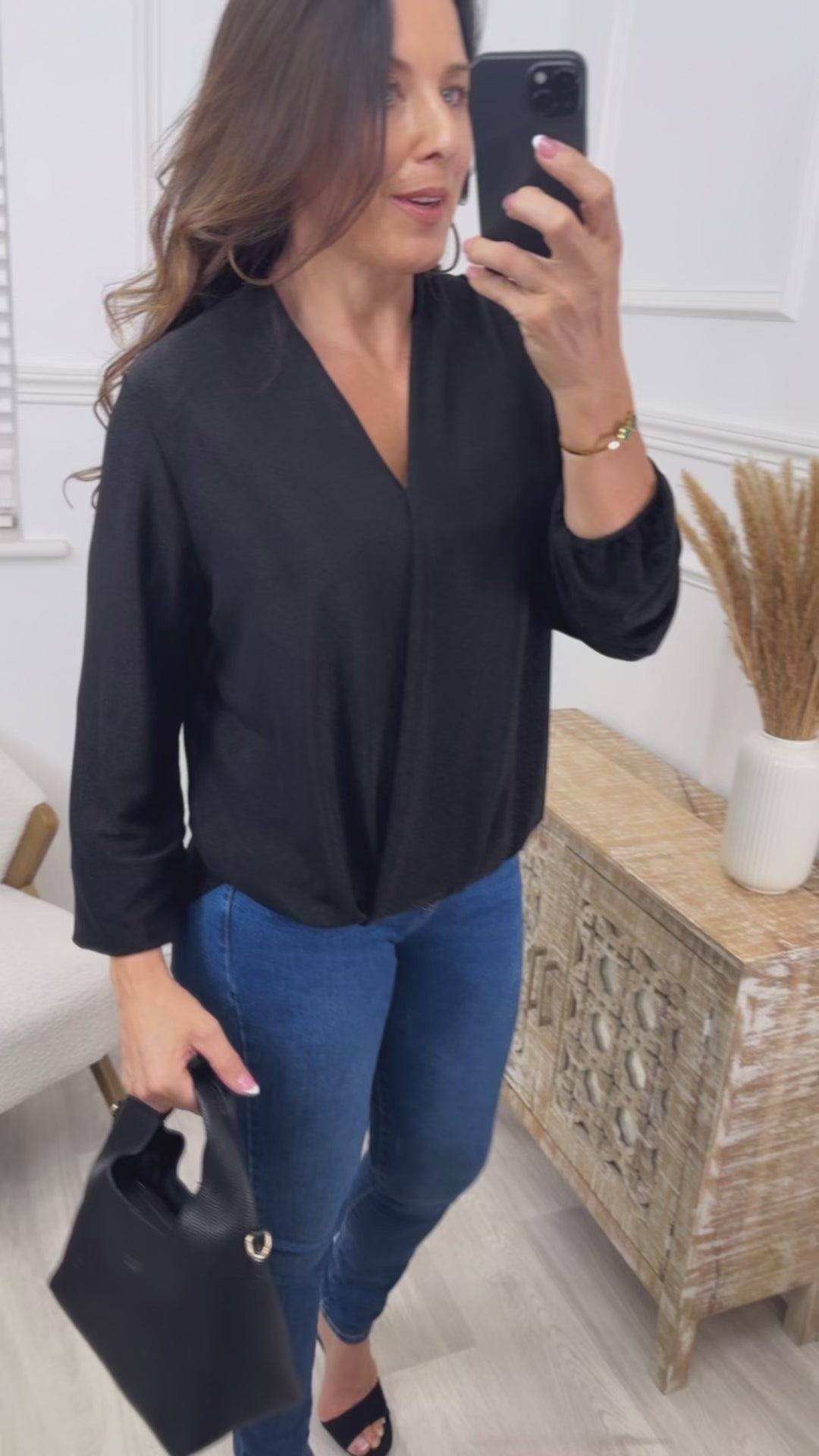 Shelly Black Faux Wrap Top