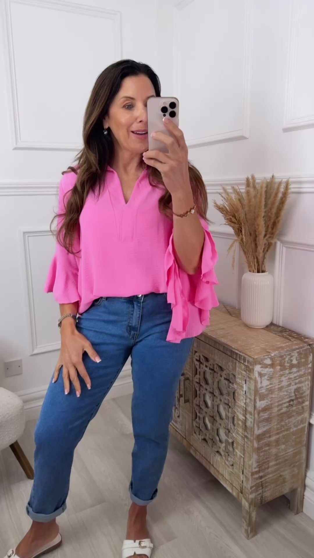Ayda Pink Ruffle Sleeve Top