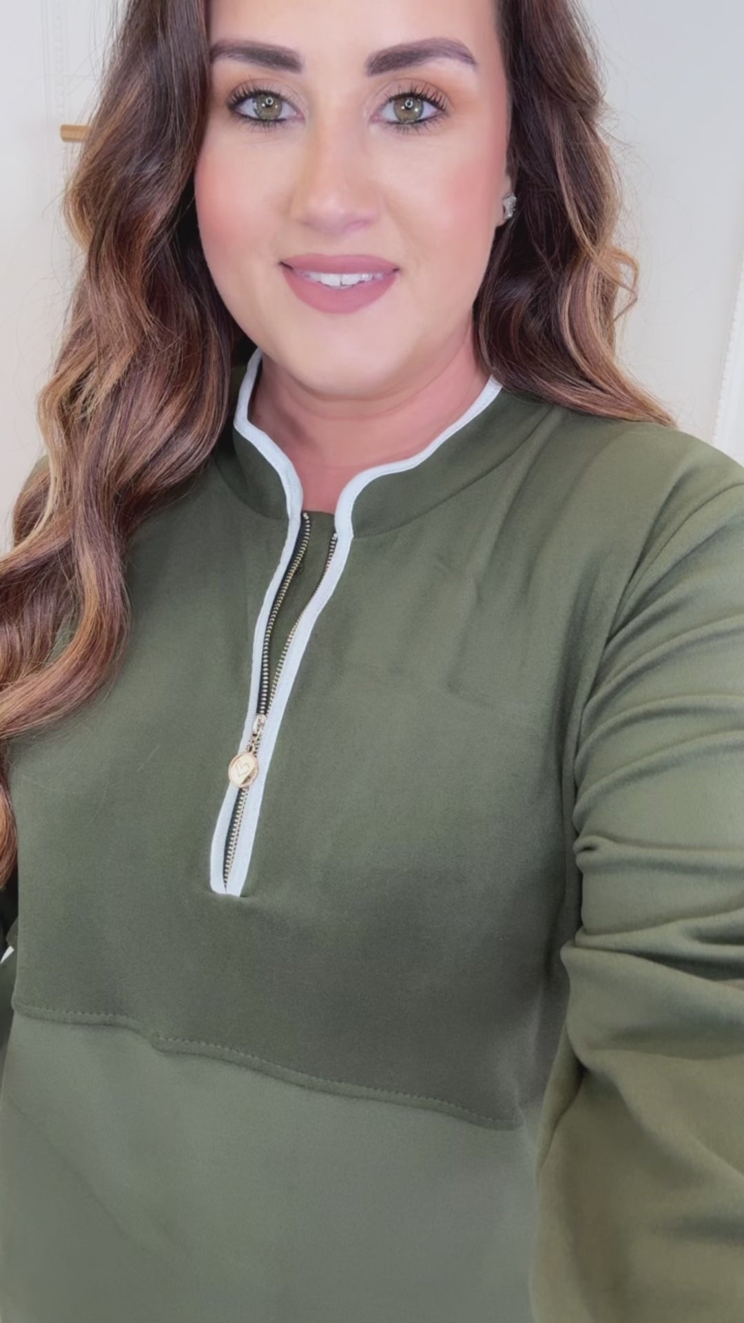 Angelina Khaki Half Zip VB Sweatshirt