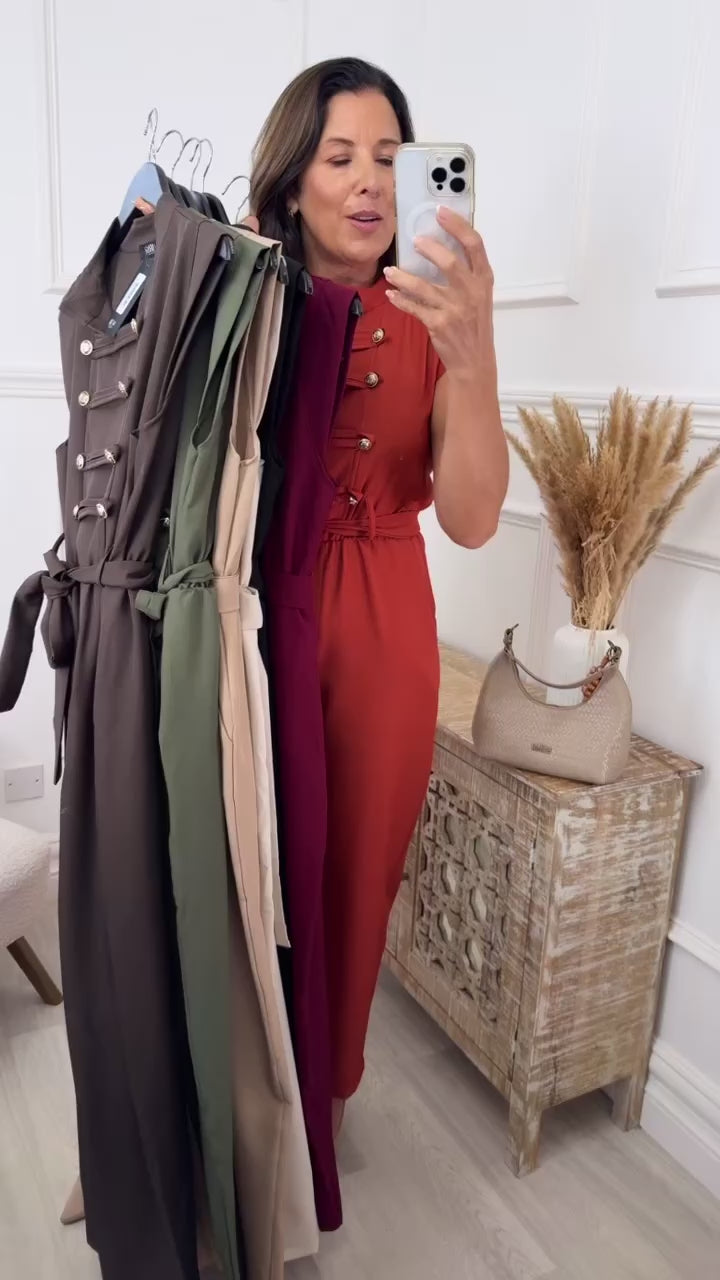 Shauna Rust Gold Button Jumpsuit