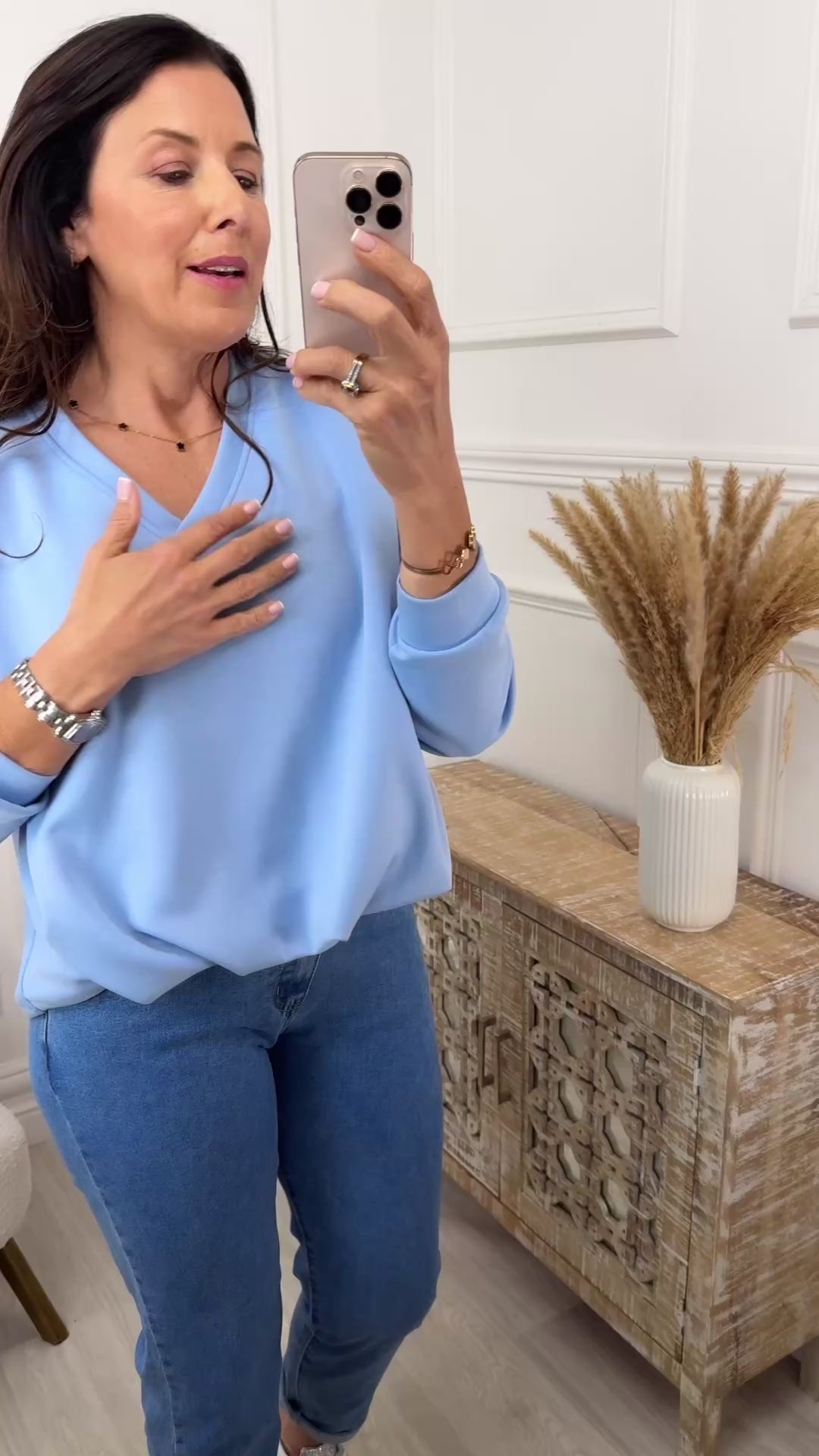 Iris Blue V Neck Top