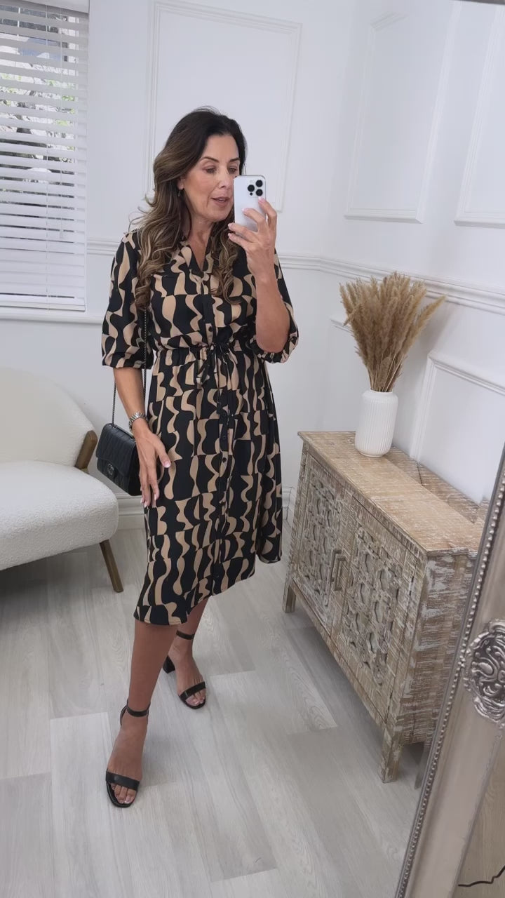 Fianna Black Drawstring Shirt Dress