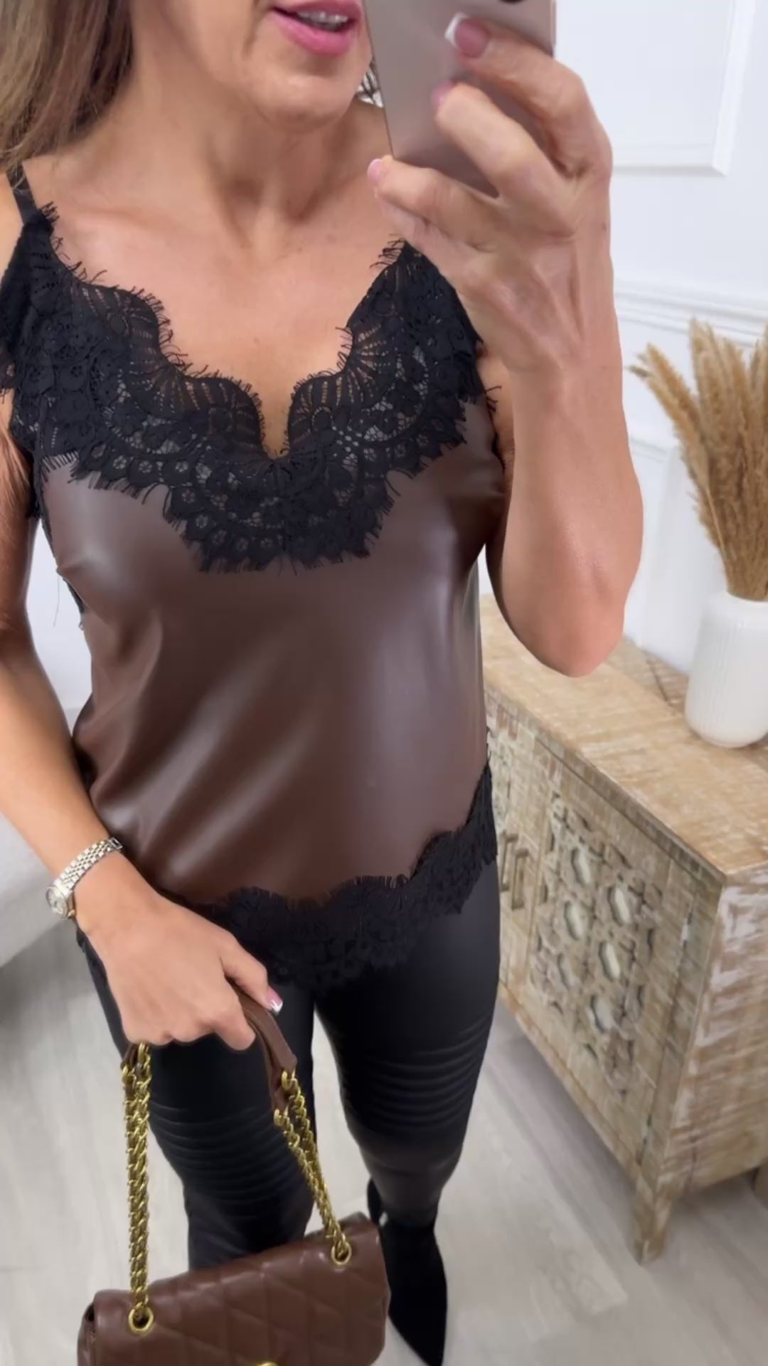 Lilia Brown Lace Trim Cami