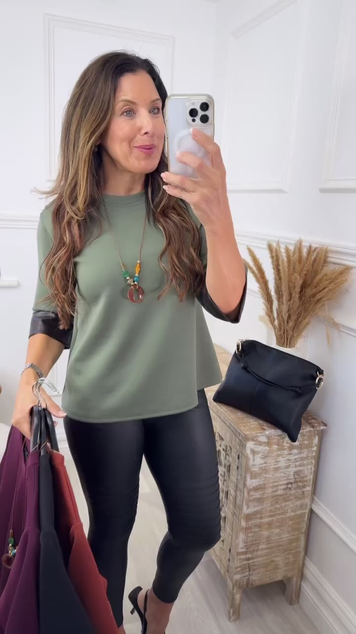 Lillian Khaki Pleather Cuff Top With Necklace