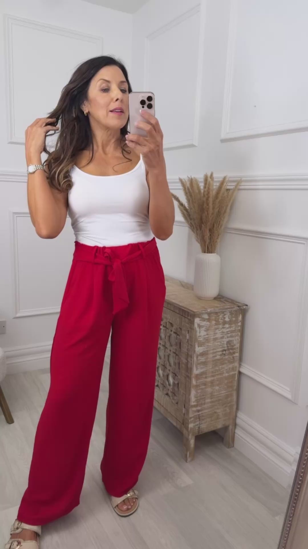 Denise Red Wide Leg Trousers