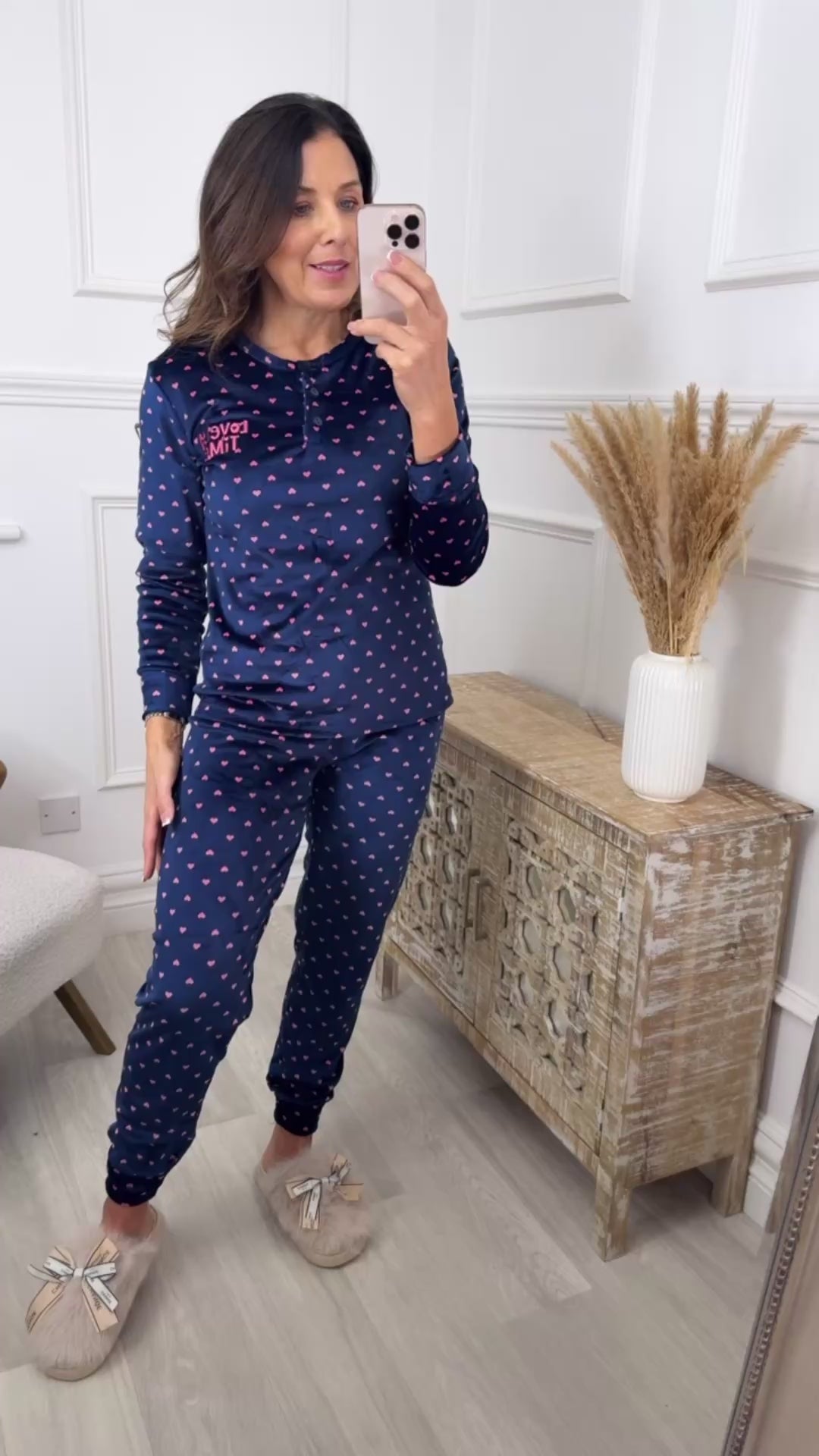 Larson Navy Heart Print Velour Pajama