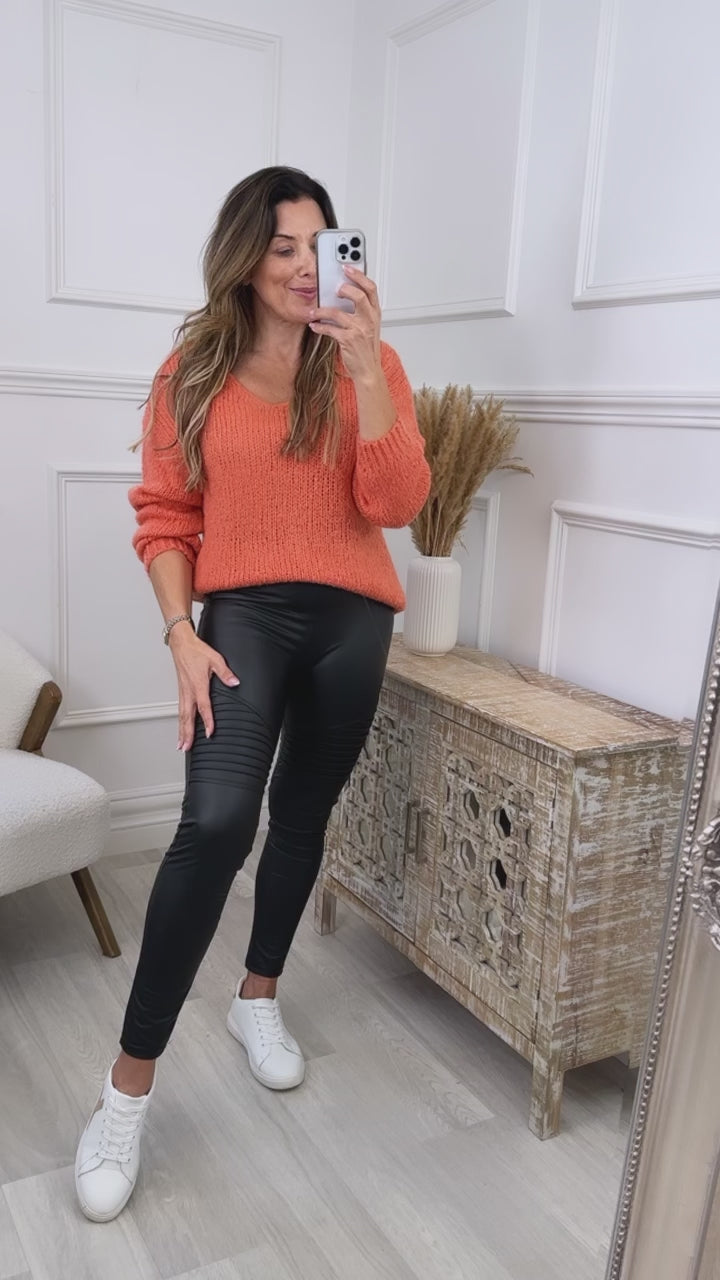 Elva Orange V  Neck Sweater