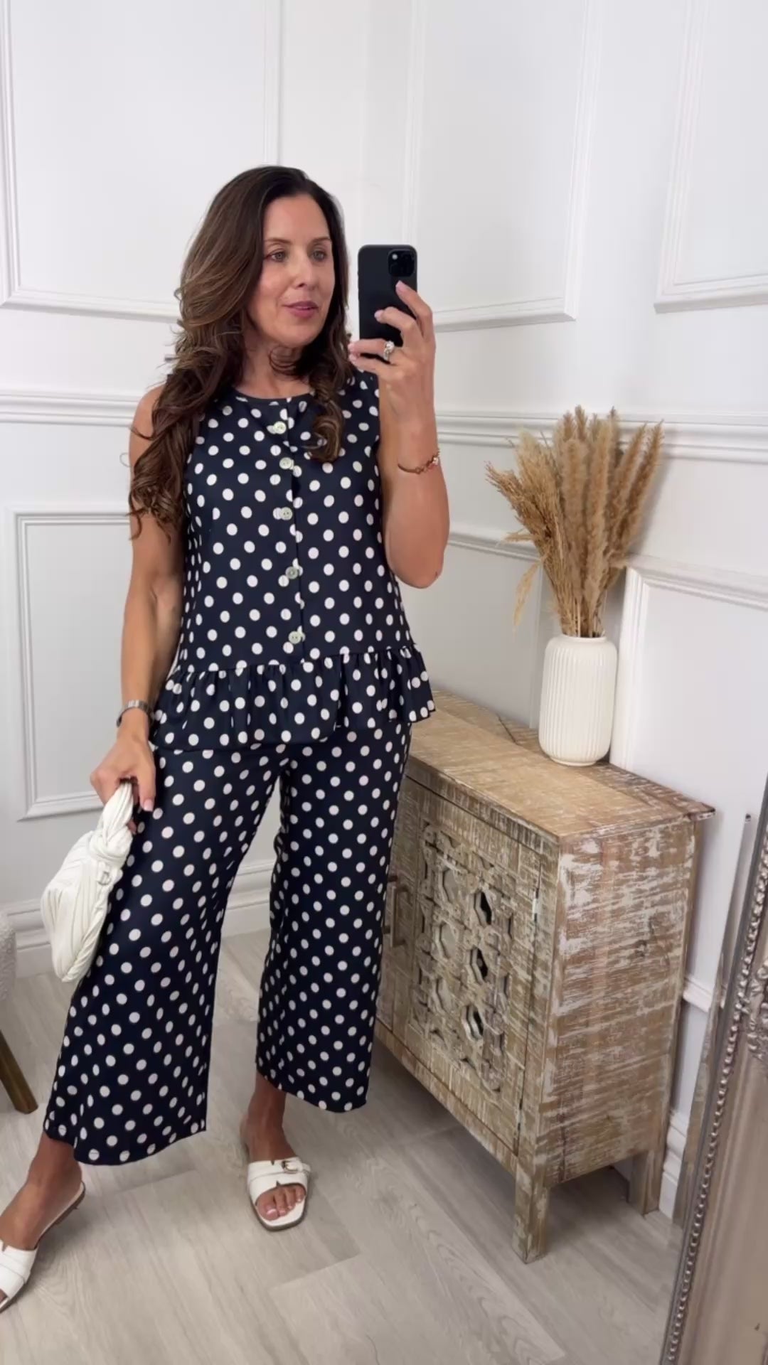 Olivia Navy Polka Frill Hem Top Set