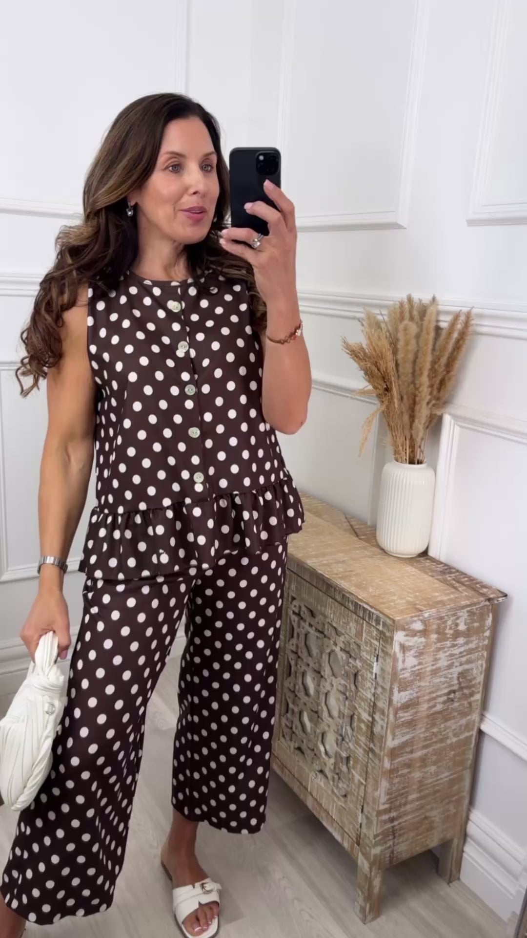 Olivia Brown Polka Frill Hem Top Set