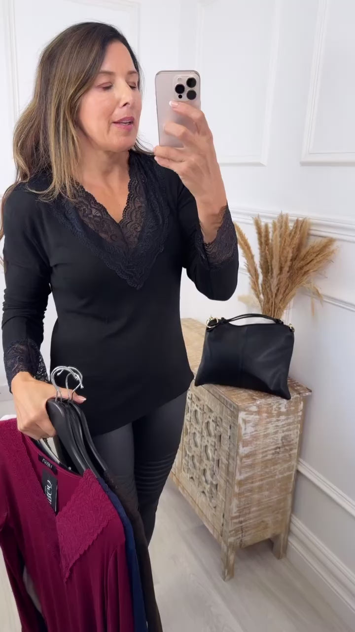 Flora Black Lace Neck Top