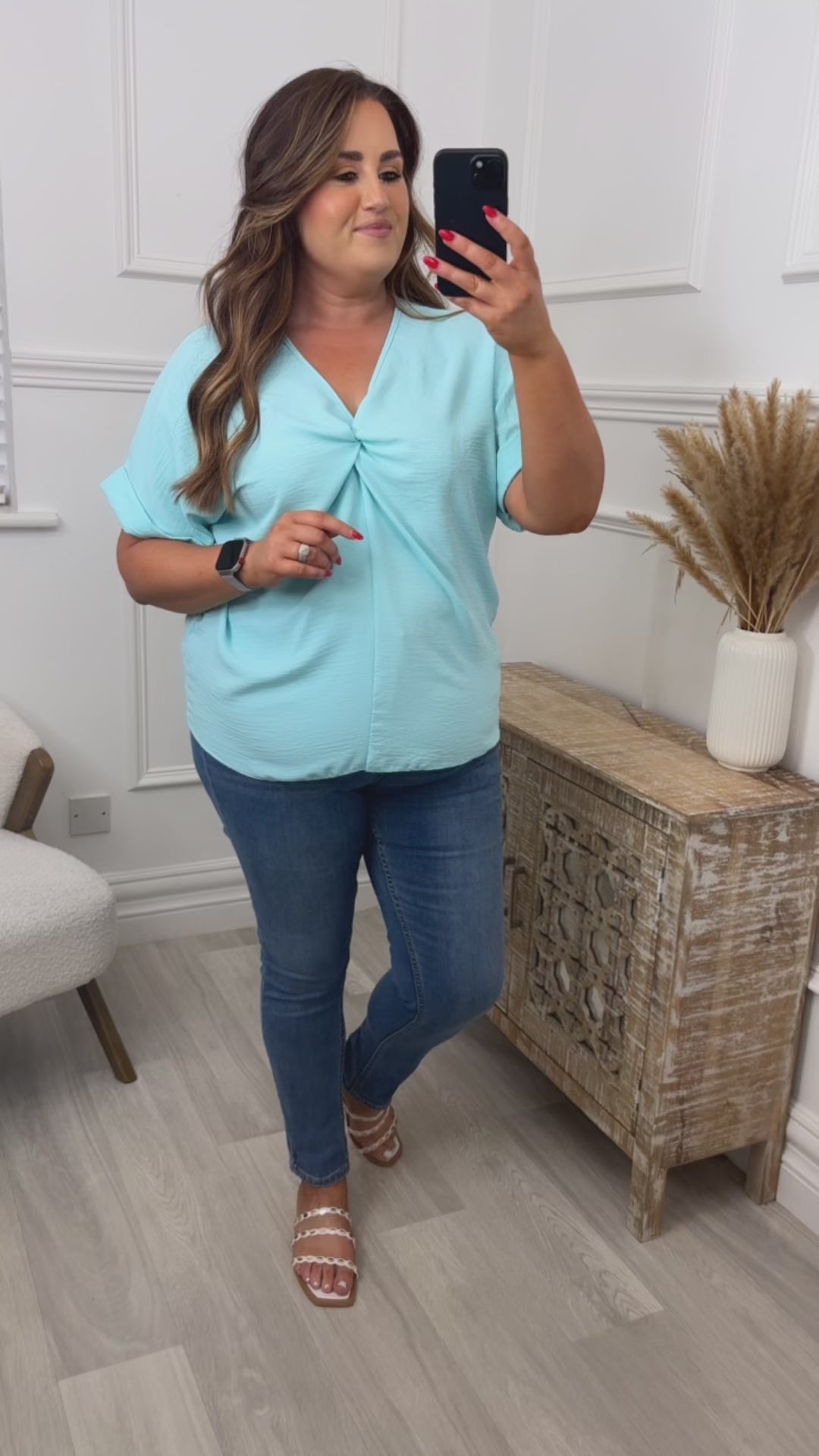 Orianna Aqua Twist Front Blouse