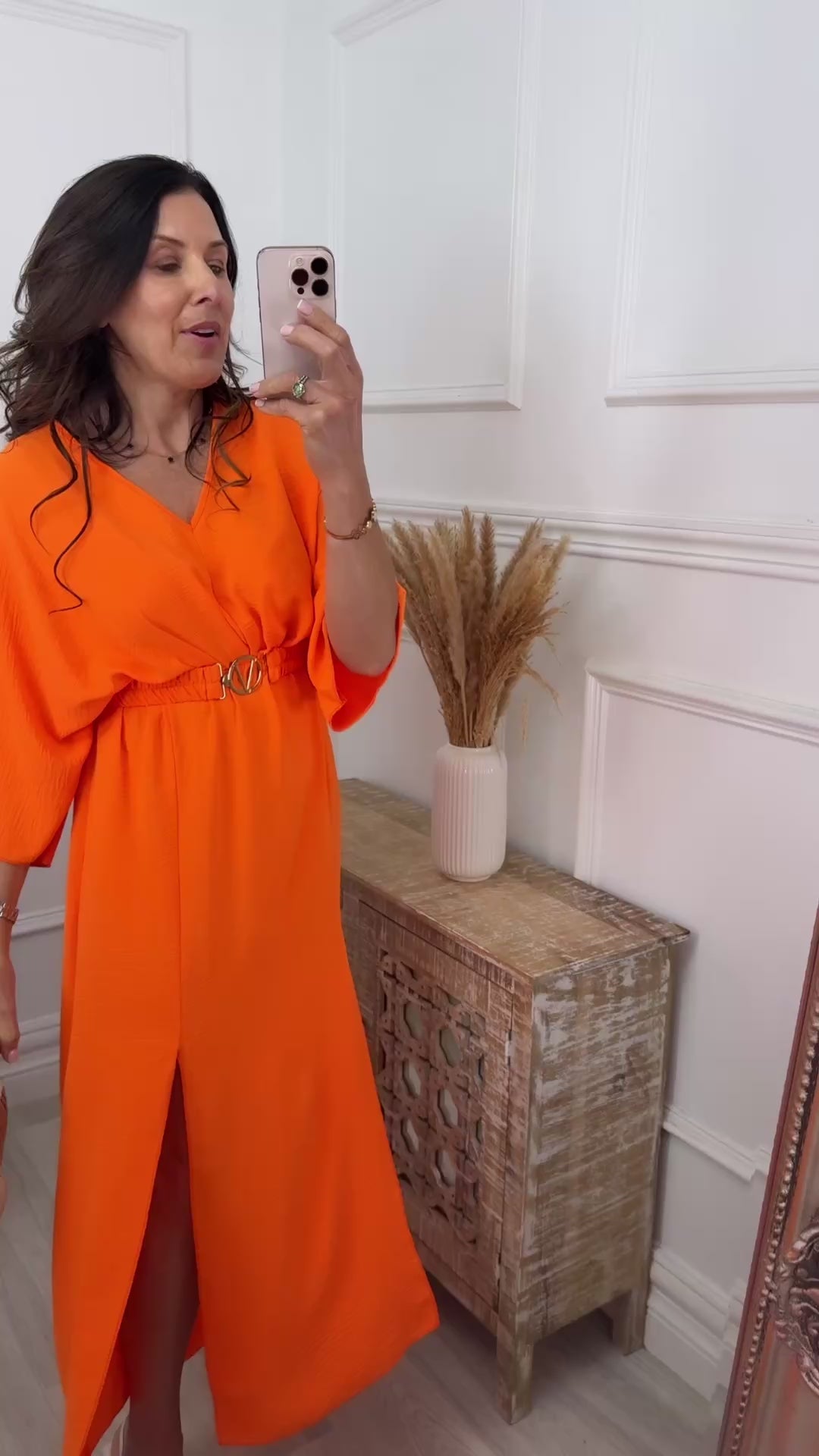 Avery Orange Front Slit Dress