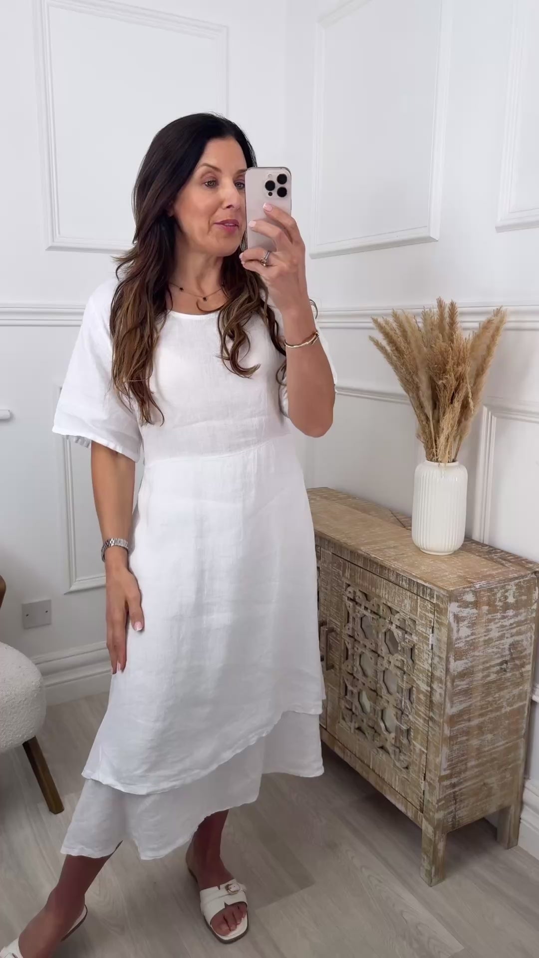 Sally White Linen Midi Dress