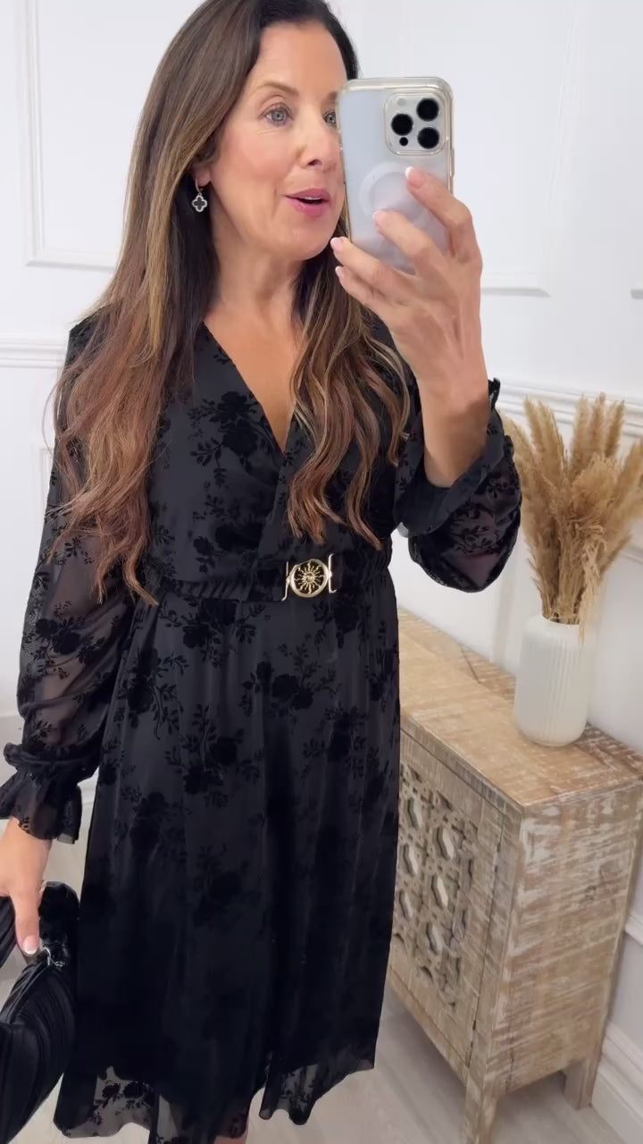 Sofia Black Floral Belted Dress