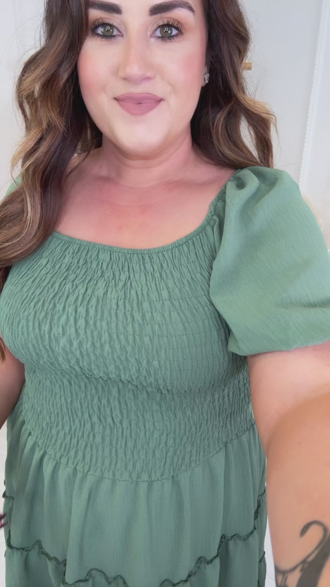 Gemma Khaki Shirred Bodice Dress