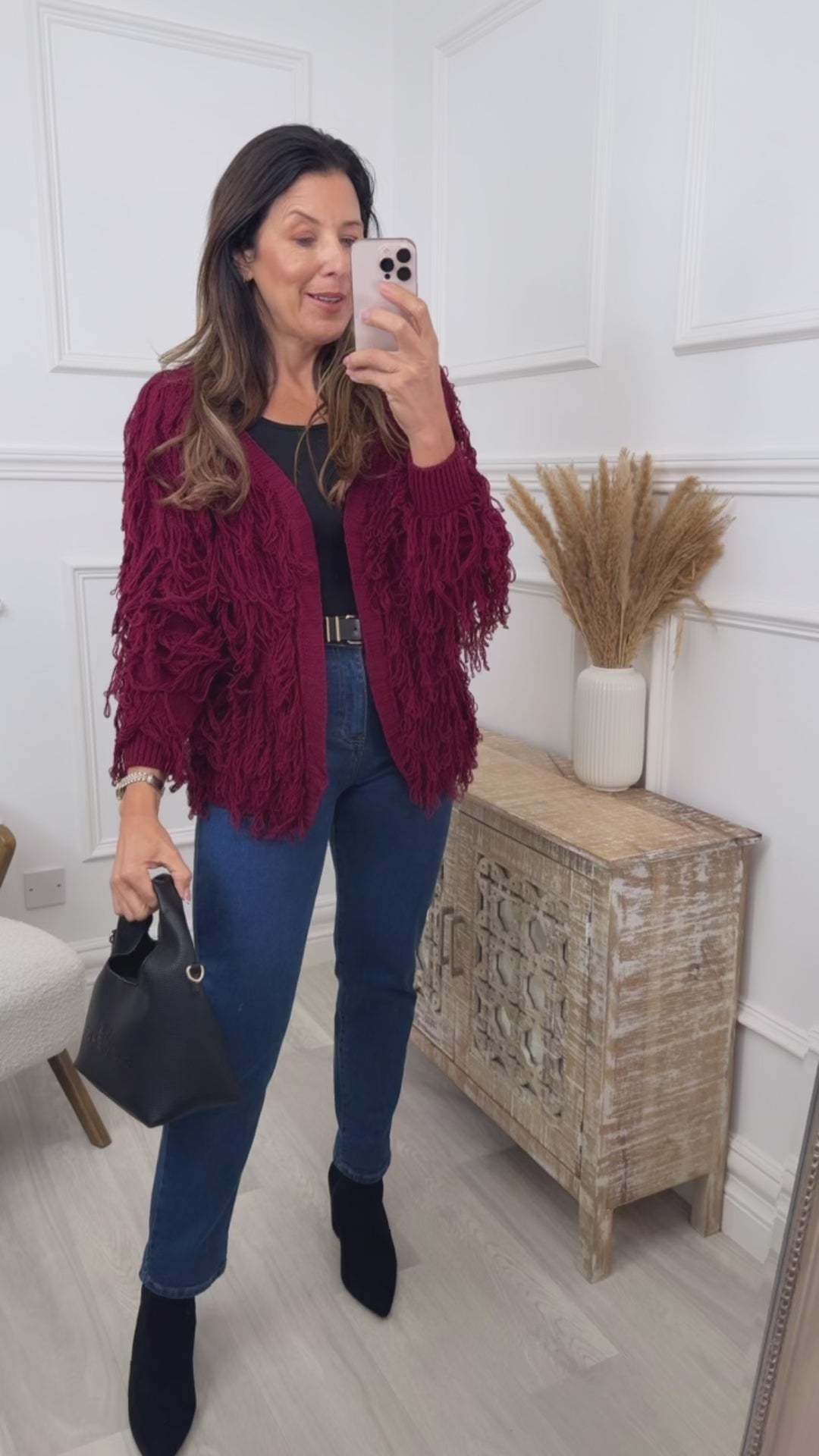 Lizeth Wine Shaggy Cardigan