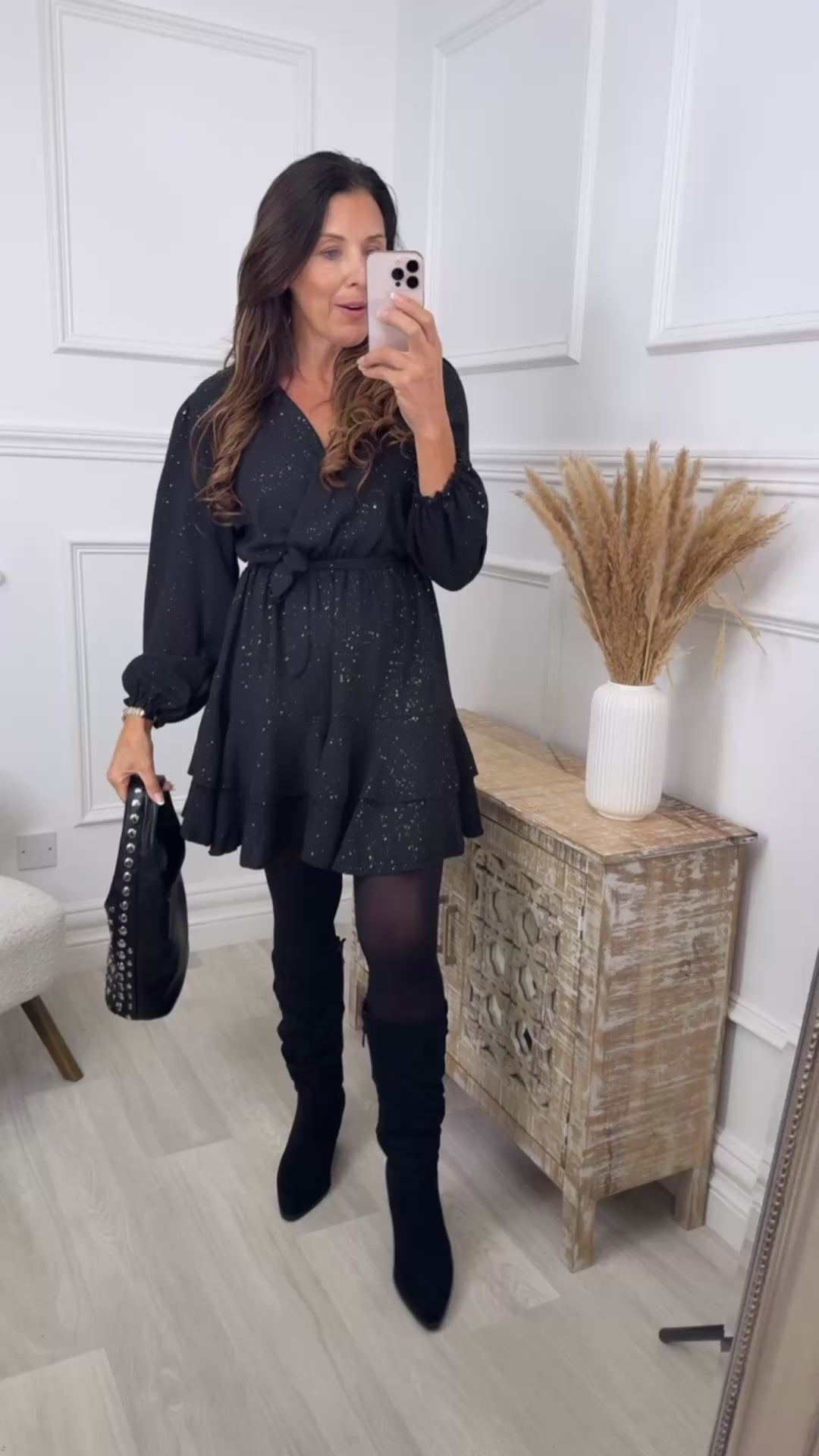 Amara Black Sparkle Wrap Dress