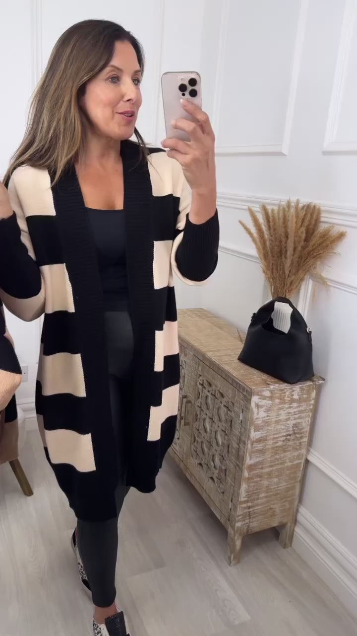 June Black and Cream Striped Cardigan