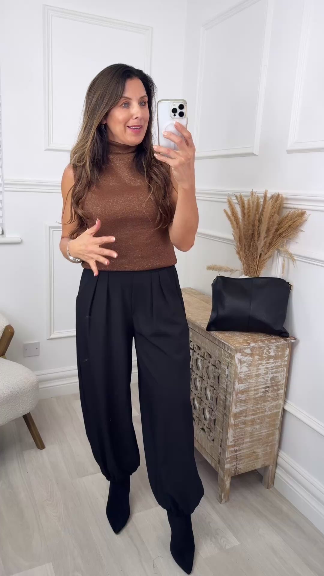 Carina Brown High Neck Sleeveless Top