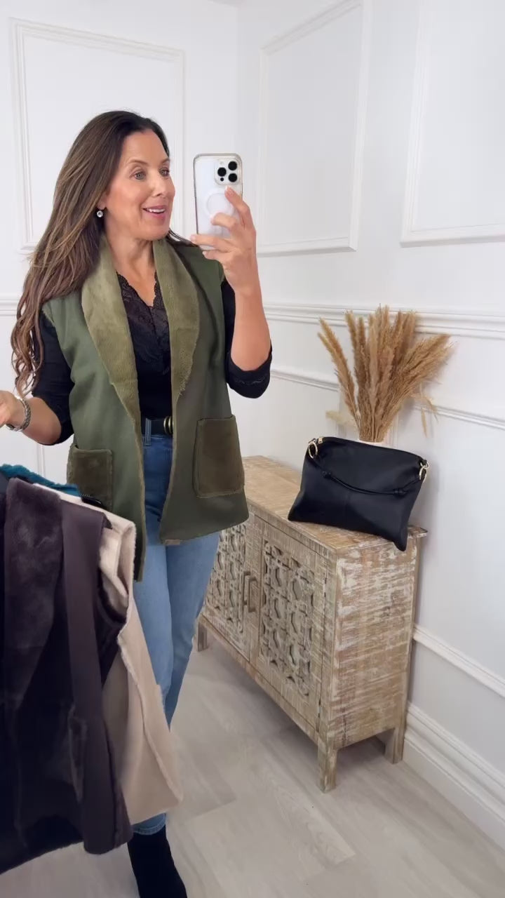 Loretta Khaki Suede Feel Waistcoat