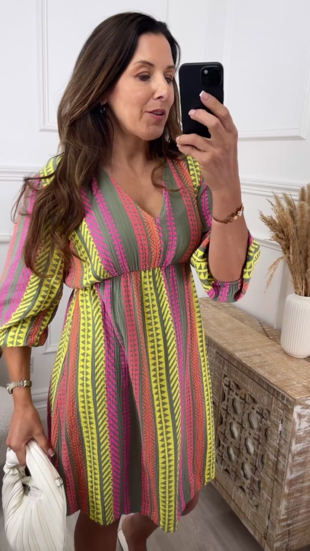 Lori Khaki V Neck Dress