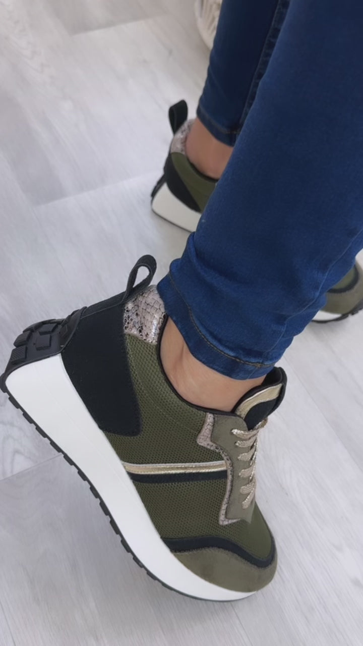Sorcha Khaki Lace Up Trainers